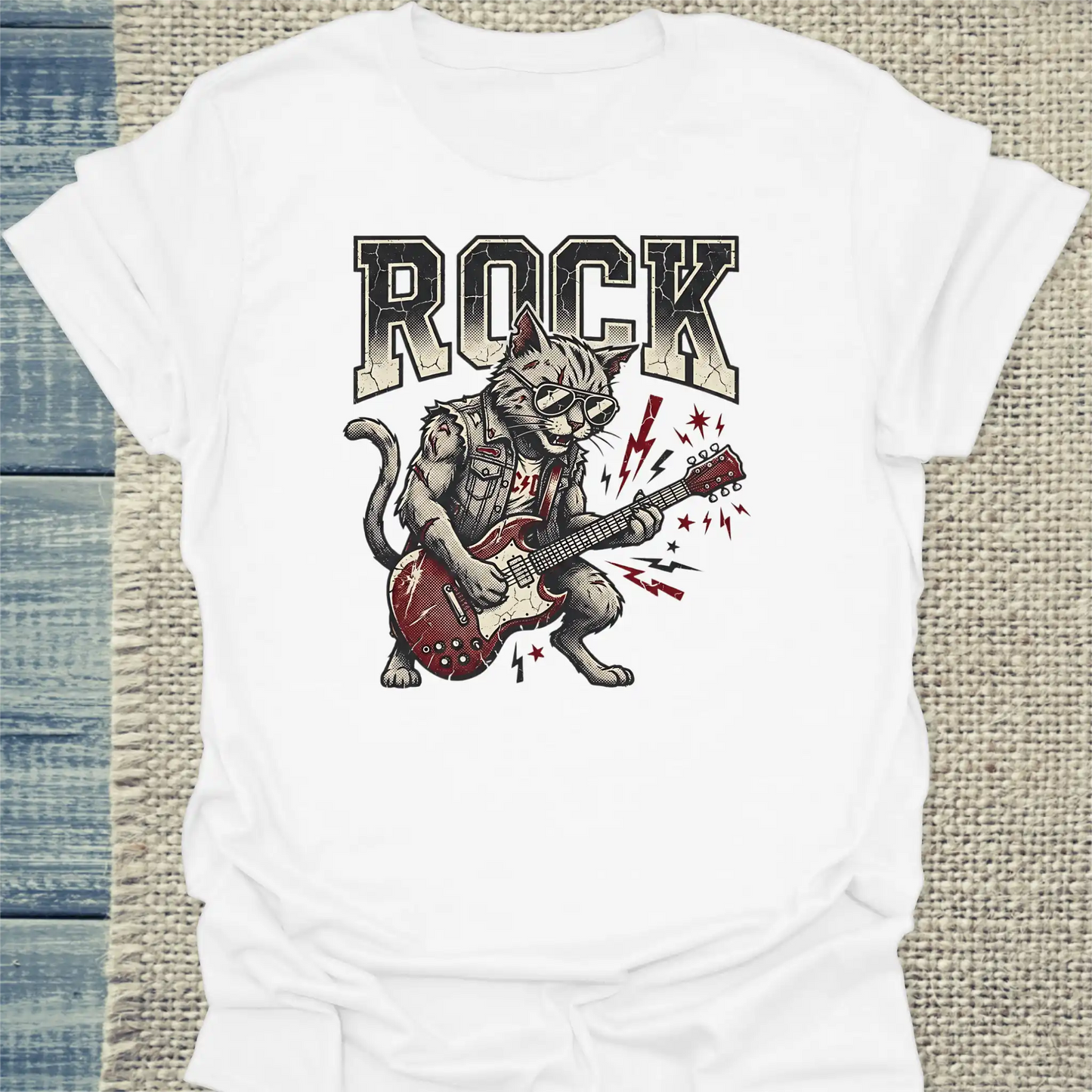 T-Shirt - ROCK - Unisex - Katze Weiß