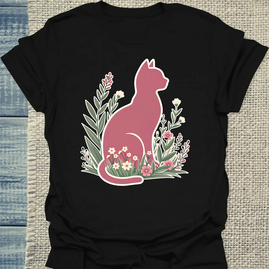 T-Shirt - Rosa Katze im Gras - Unisex - Katze Schwarz