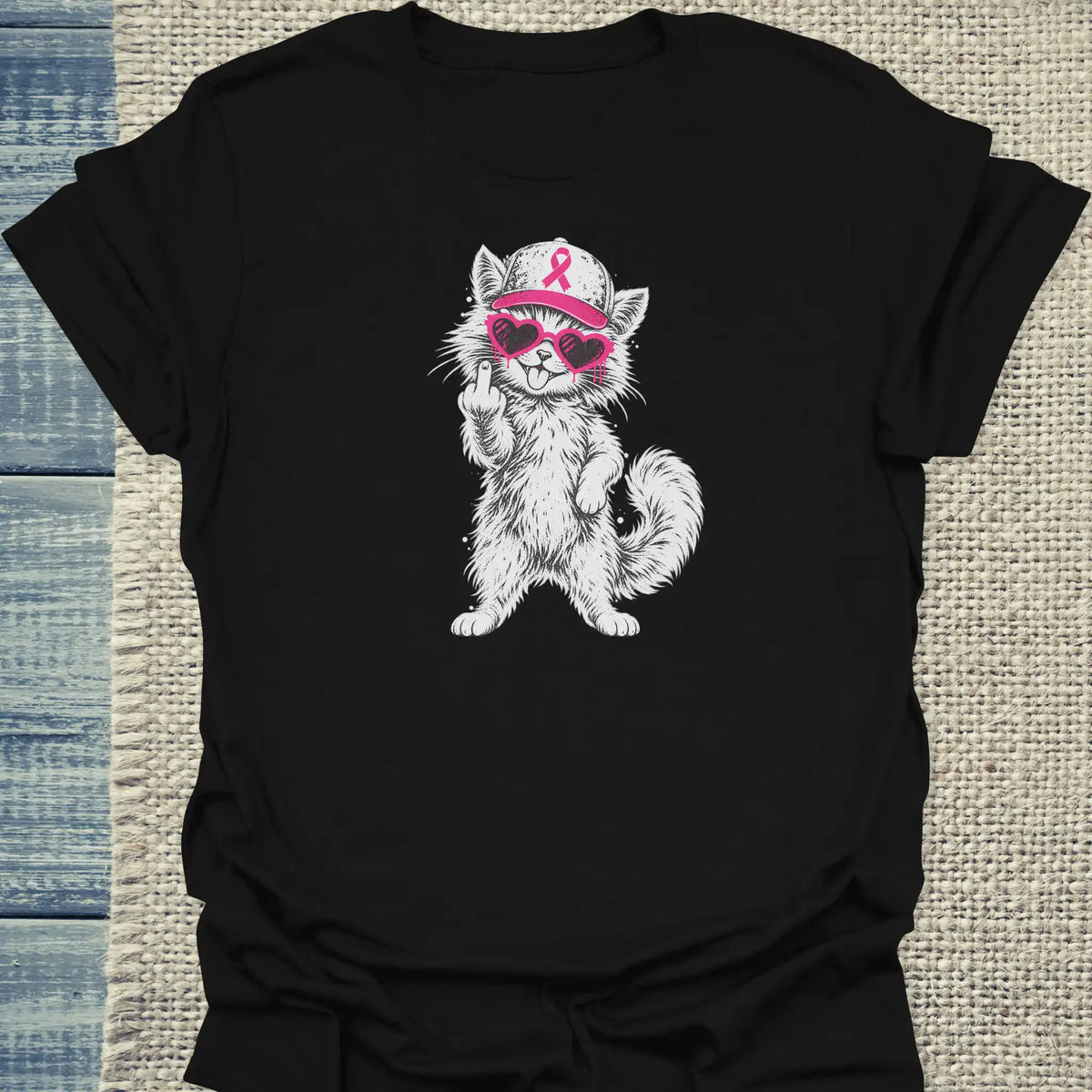 T-Shirt - Rosa Schleife - Unisex - Katze Schwarz