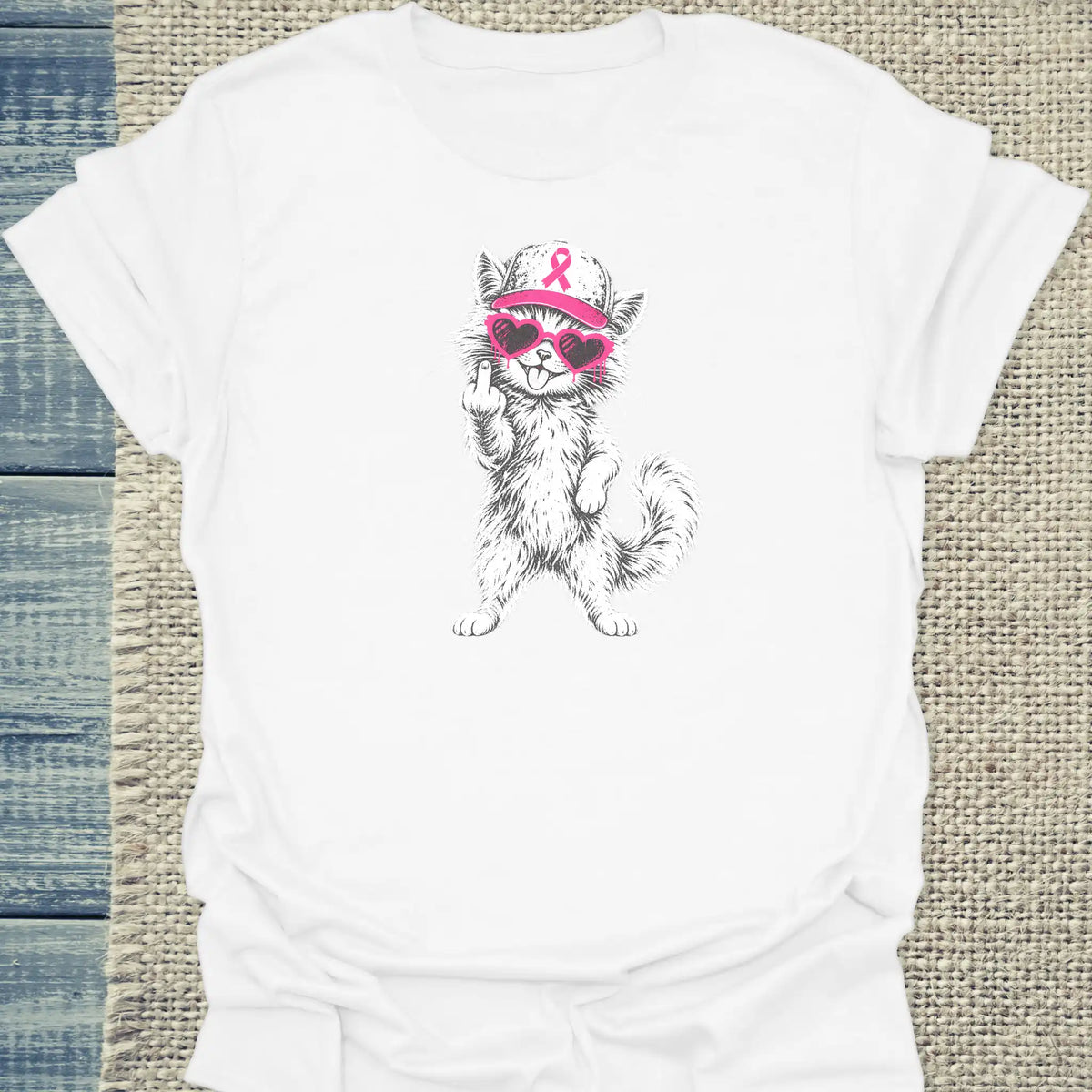 T-Shirt - Rosa Schleife - Unisex - Katze Weiß
