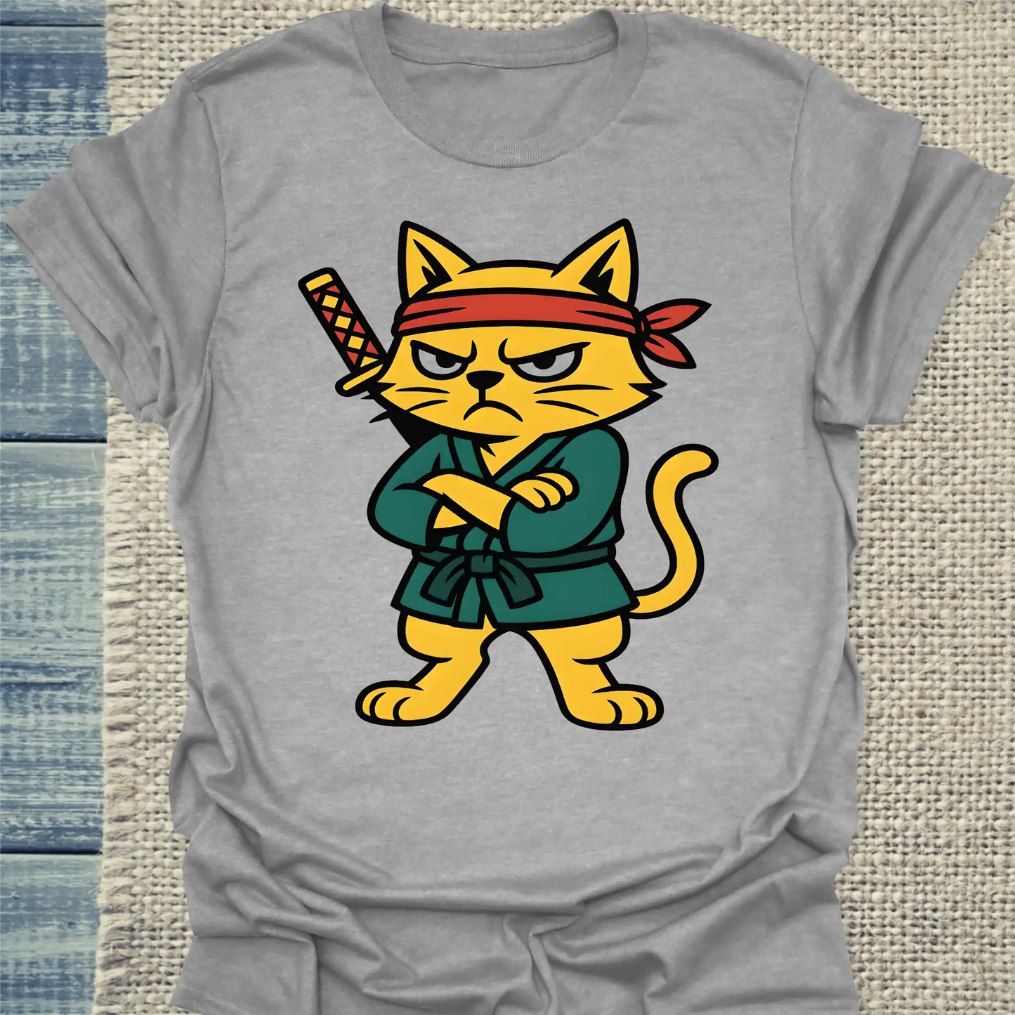 T-Shirt - Samurai Cat - Unisex - Katze Grau