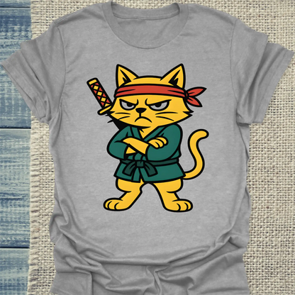 T-Shirt - Samurai Cat - Unisex - Katze Grau