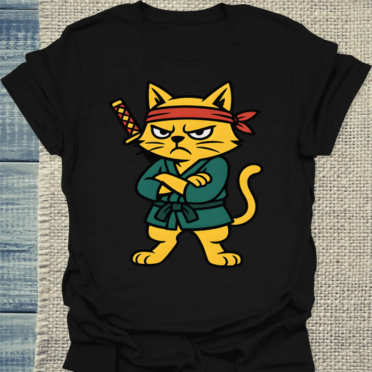 T-Shirt - Samurai Cat - Unisex - Katze Schwarz
