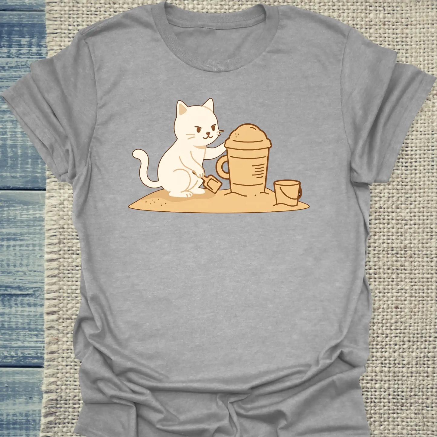T-Shirt - Sandkuchen - Unisex - Katze, Sommer Grau