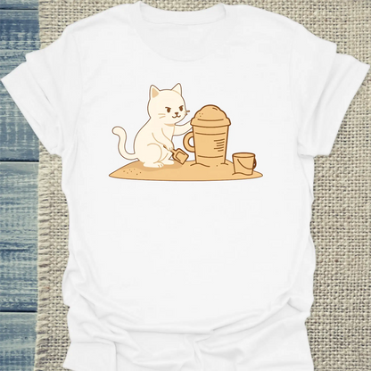 T-Shirt - Sandkuchen - Unisex - Katze, Sommer Weiß