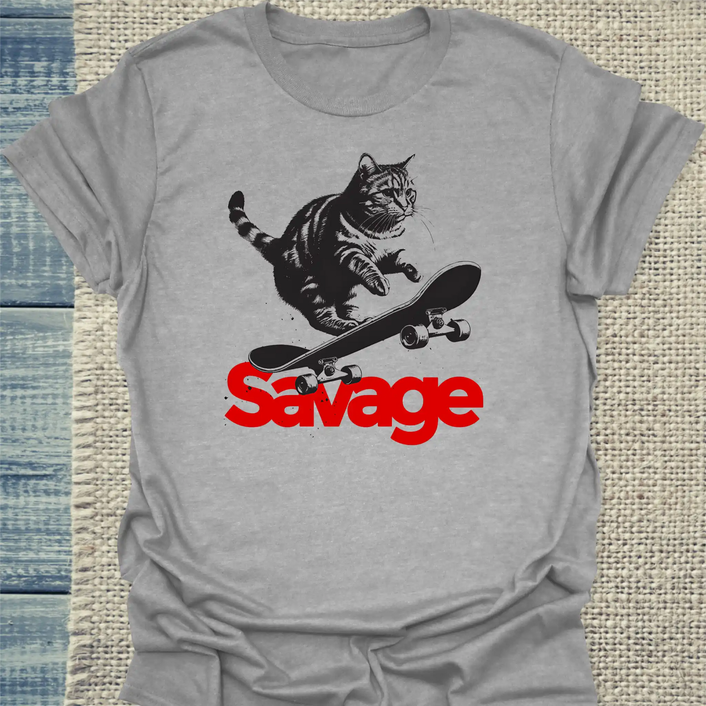 T-Shirt - Savage - Unisex - Katze Grau