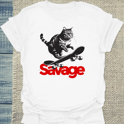 T-Shirt - Savage - Unisex - Katze Weiß