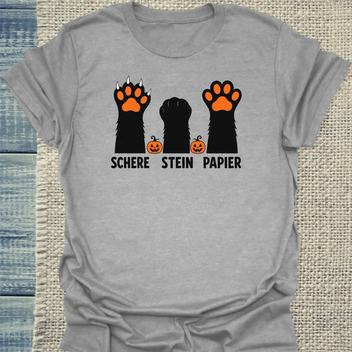 T-Shirt - Schere Halloween - Unisex - Katze, Halloween Grau