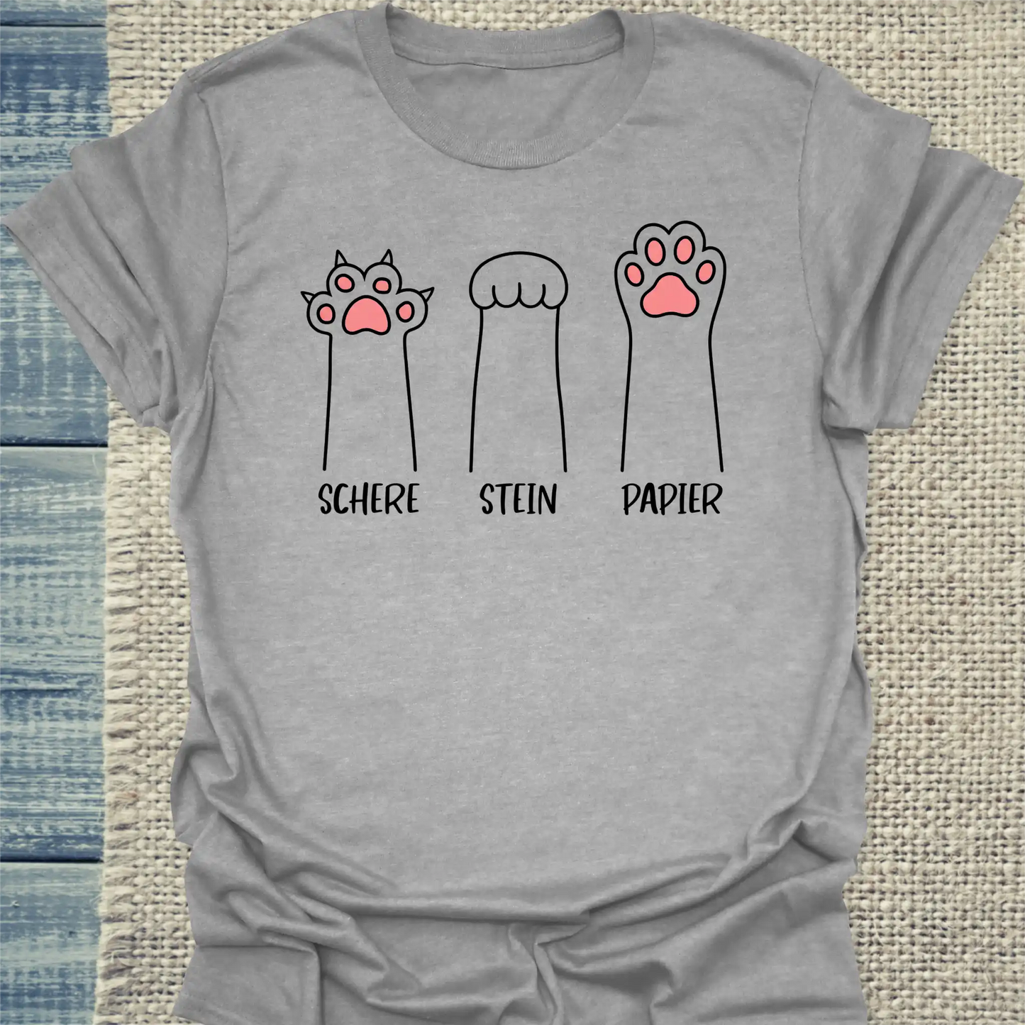 T-Shirt - Schere Stein Papier - Unisex - Katze Grau