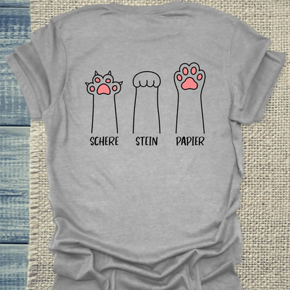 T-Shirt - Schere Stein Papier - Rücken - Unisex - Katze Grau