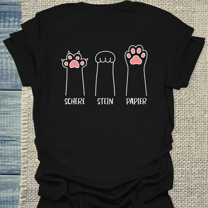 T-Shirt - Schere Stein Papier - Rücken - Unisex - Katze Schwarz