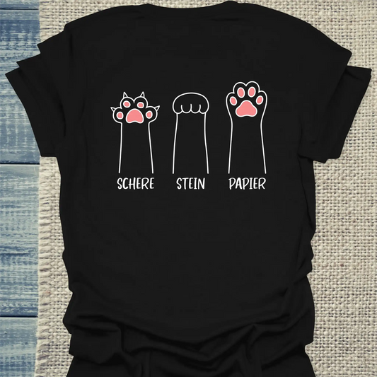 T-Shirt - Schere Stein Papier - Rücken - Unisex - Katze Schwarz