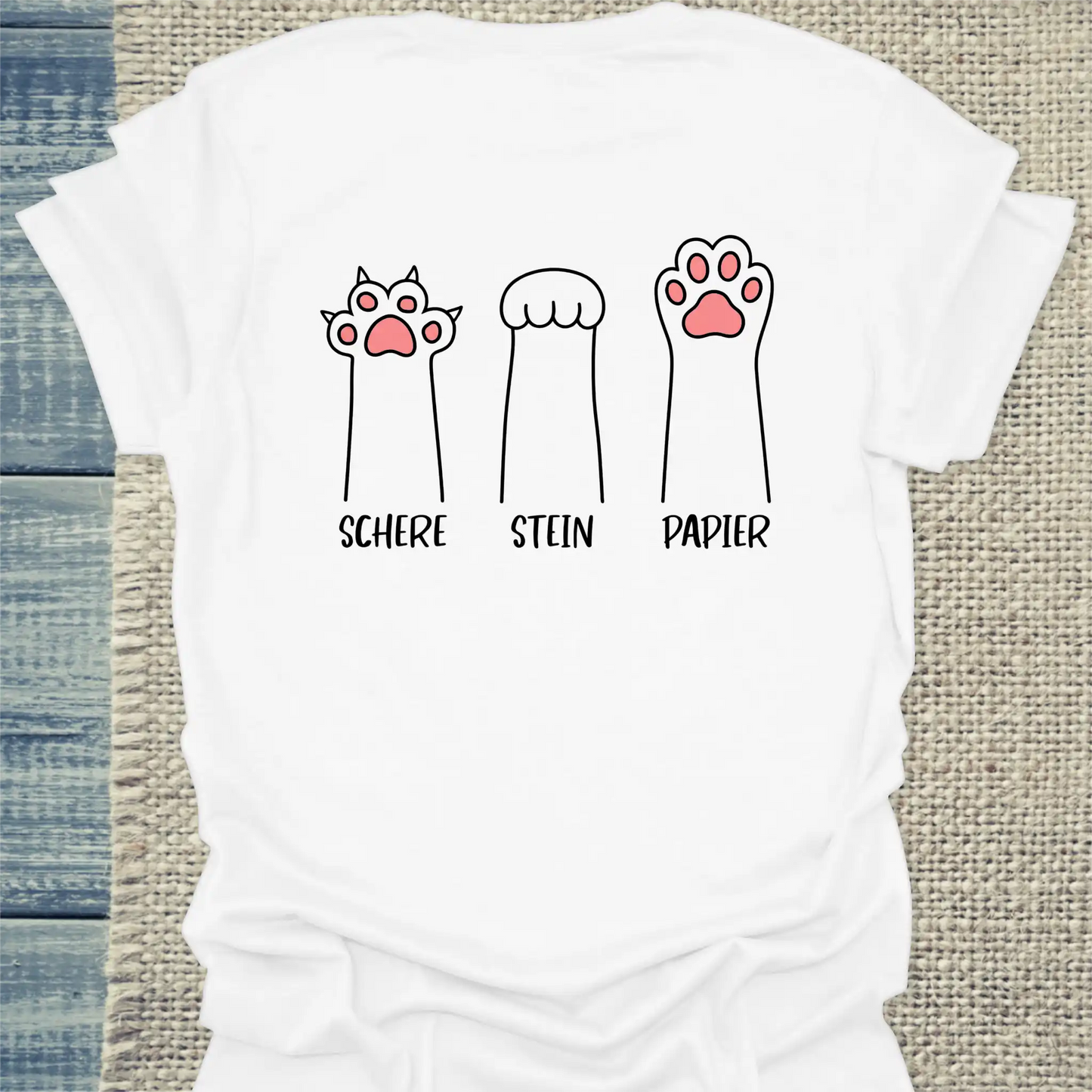 T-Shirt - Schere Stein Papier - Rücken - Unisex - Katze Weiß