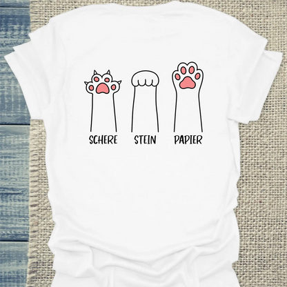 T-Shirt - Schere Stein Papier - Rücken - Unisex - Katze Weiß