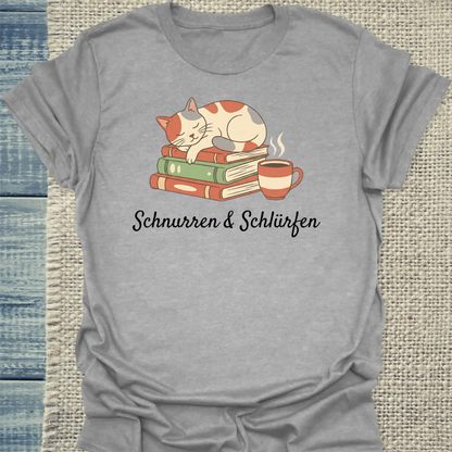 T-Shirt - Schnurren & Schlürfen - Unisex - Katze & Kaffee Grau