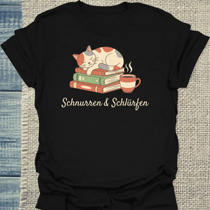 T-Shirt - Schnurren & Schlürfen - Unisex - Katze & Kaffee Schwarz