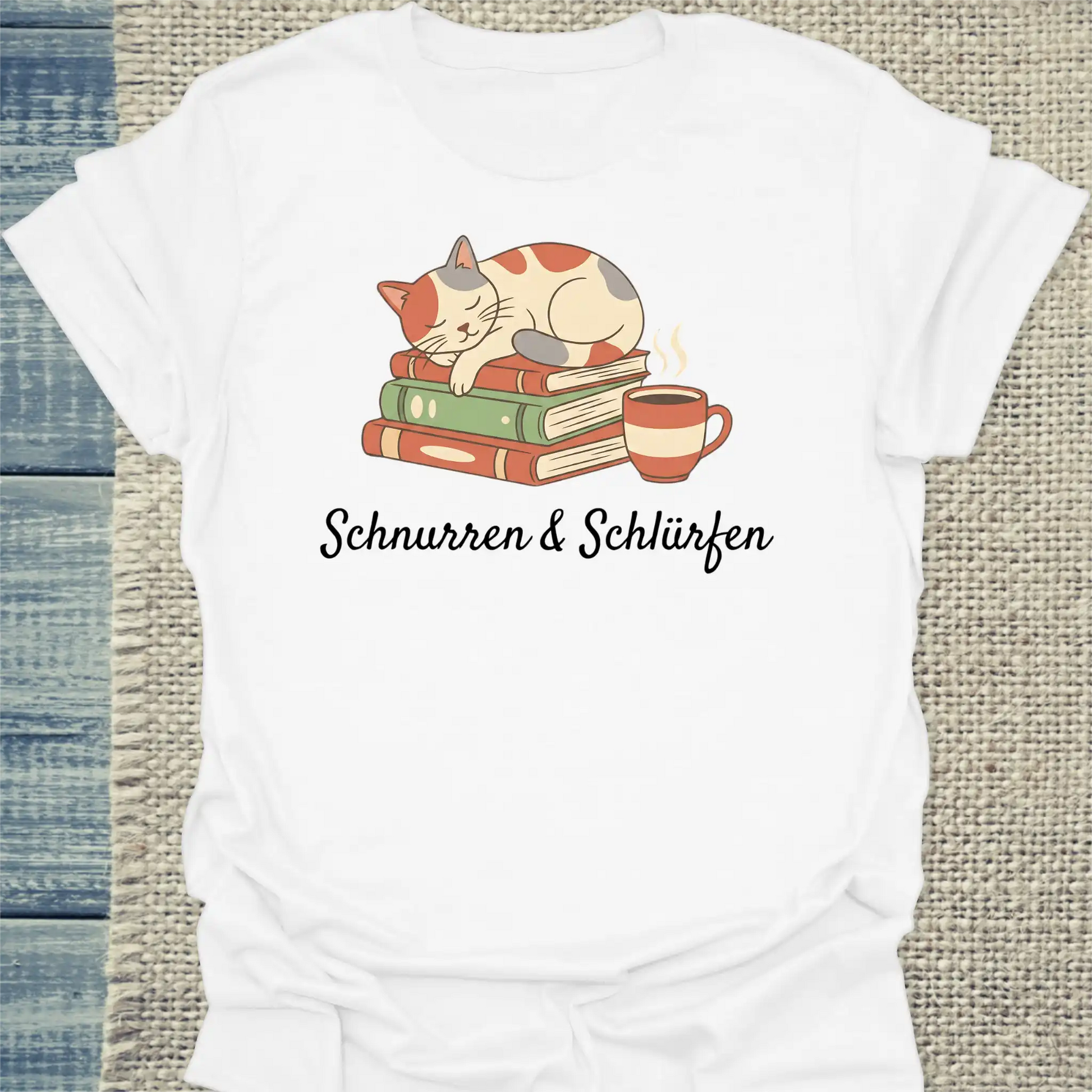 T-Shirt - Schnurren & Schlürfen - Unisex - Katze & Kaffee Weiß