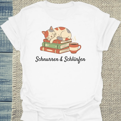 T-Shirt - Schnurren & Schlürfen - Unisex - Katze & Kaffee Weiß