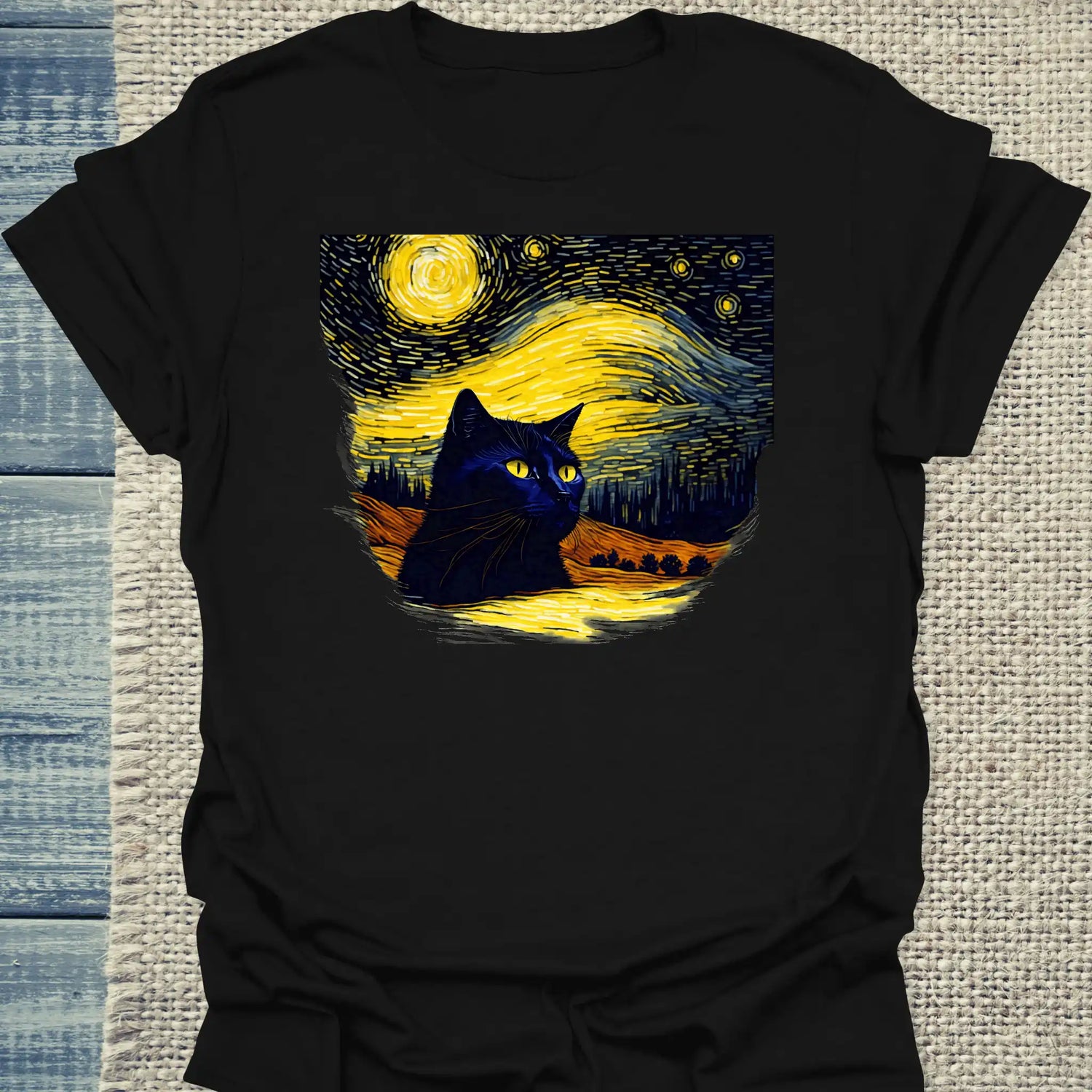 T-Shirt - Schwarze Katze im Abendhimmel - Unisex - Katze Schwarz