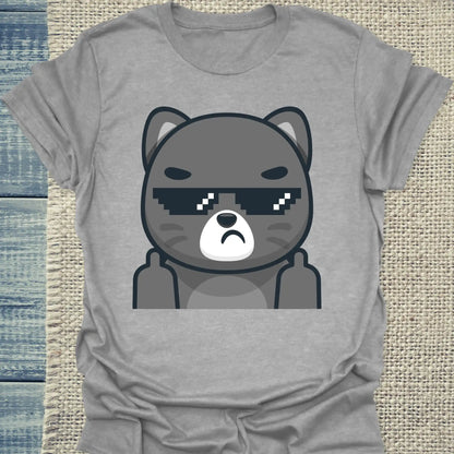 T-Shirt - Schwarze Katze mit Brille Mittelfinger - Unisex - Katze Grau