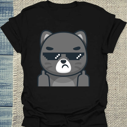 T-Shirt - Schwarze Katze mit Brille Mittelfinger - Unisex - Katze Schwarz