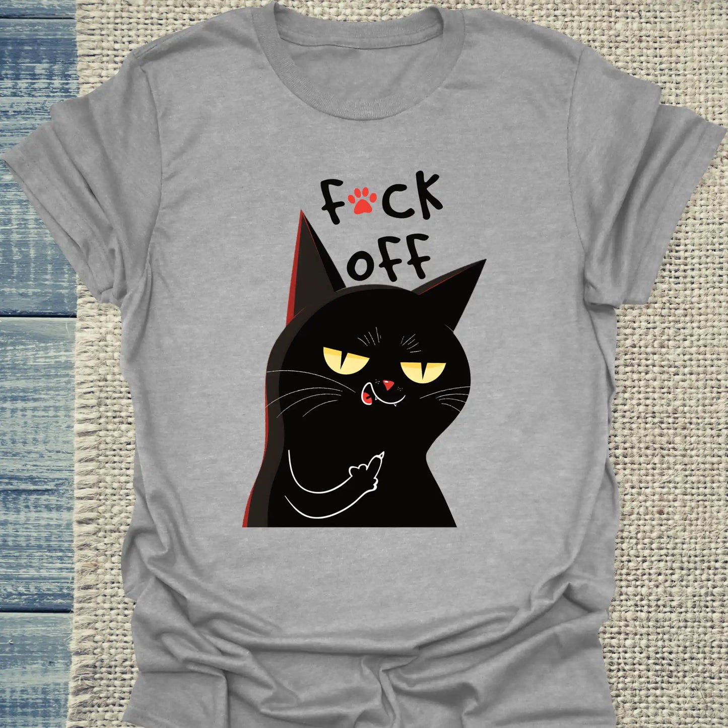 T-Shirt - Schwarze Katze Mittelfinger - Unisex - Katze, Black Edition Grau
