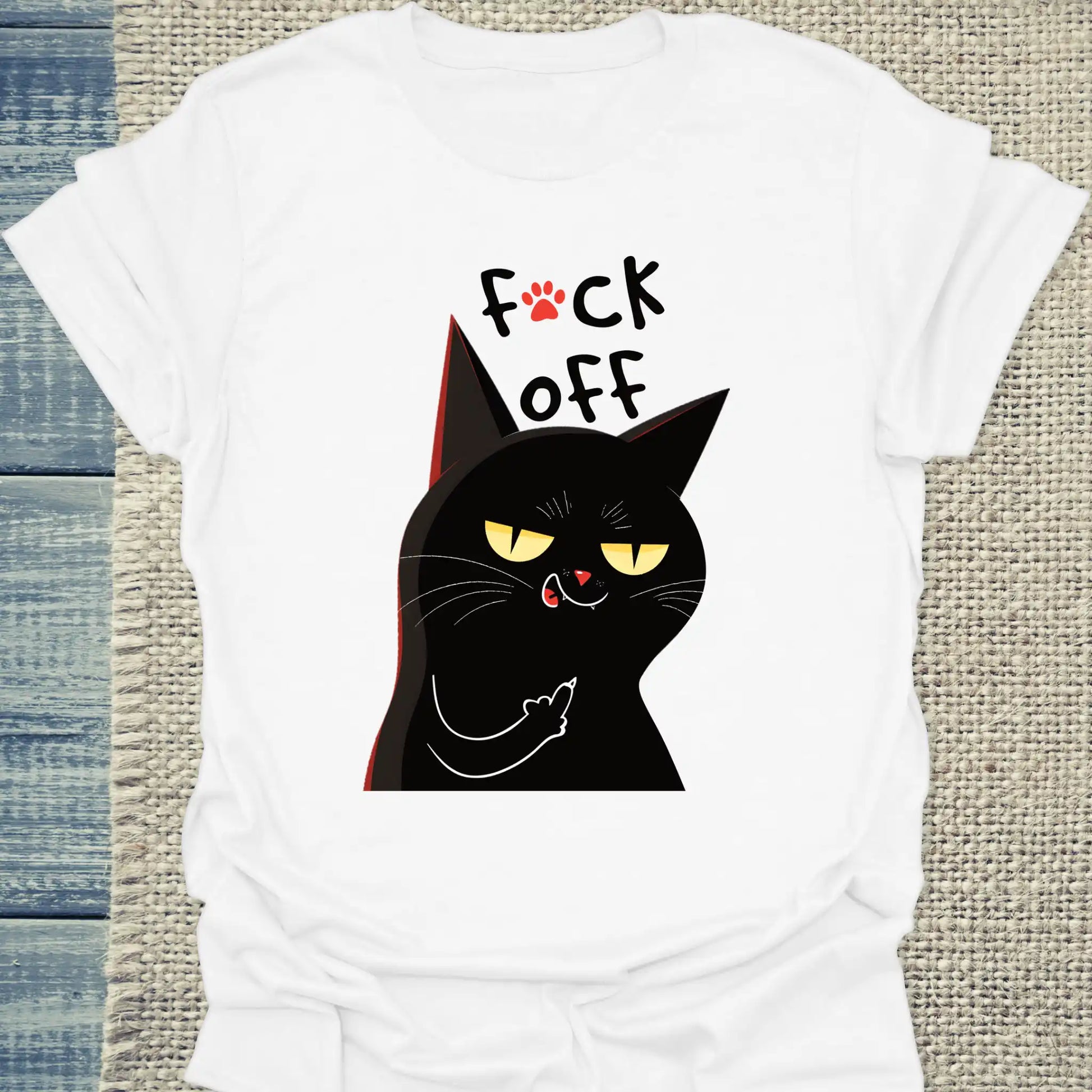 T-Shirt - Schwarze Katze Mittelfinger - Unisex - Katze, Black Edition Weiß