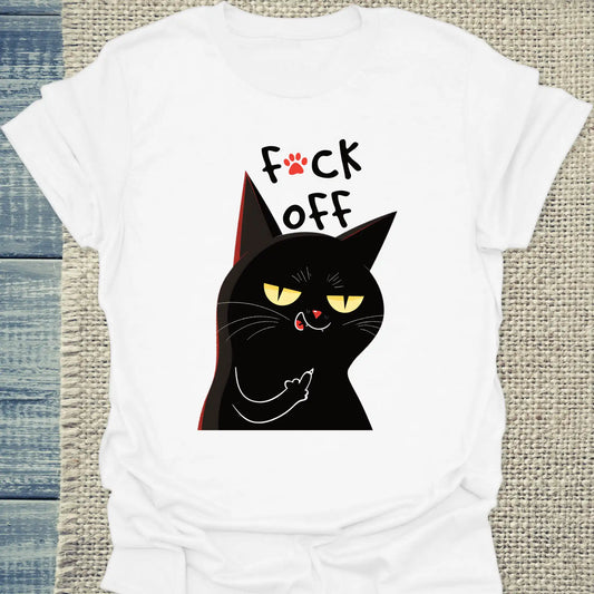 T-Shirt - Schwarze Katze Mittelfinger - Unisex - Katze, Black Edition Weiß