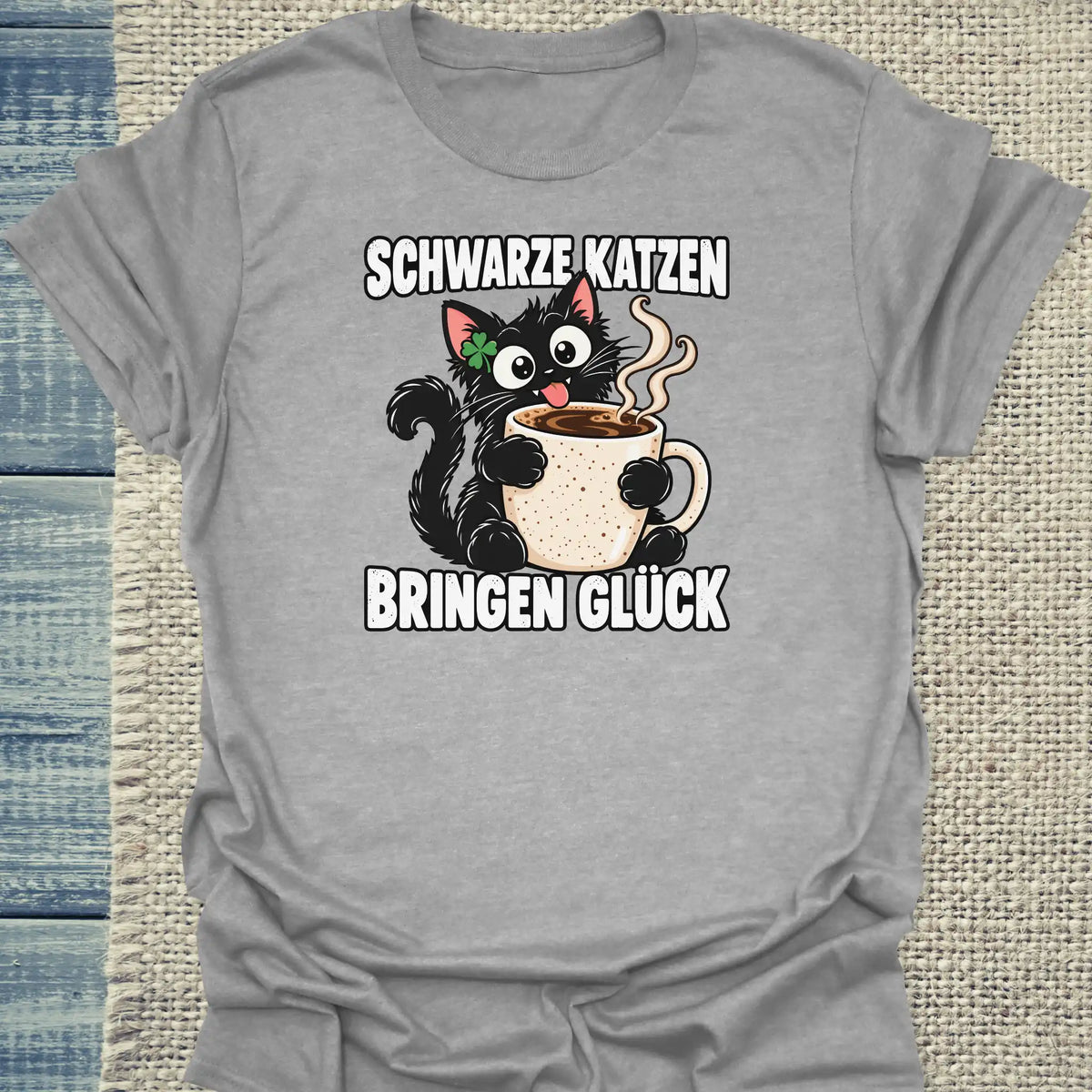 T-Shirt - Schwarze Katzen bringen Glück - Unisex - Katze & Kaffee Grau