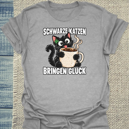 T-Shirt - Schwarze Katzen bringen Glück - Unisex - Katze & Kaffee Grau