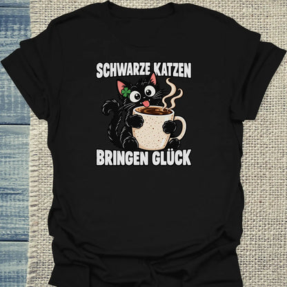 T-Shirt - Schwarze Katzen bringen Glück - Unisex - Katze & Kaffee Schwarz