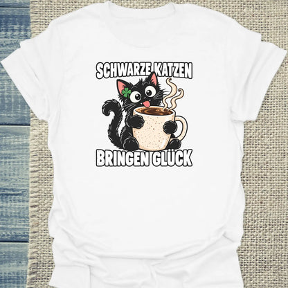 T-Shirt - Schwarze Katzen bringen Glück - Unisex - Katze & Kaffee Weiß