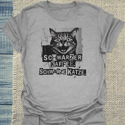 T-Shirt - Schwarzer Kaffee - Schwarze Katze - Unisex - Katze & Kaffee Grau