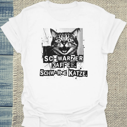 T-Shirt - Schwarzer Kaffee - Schwarze Katze - Unisex - Katze & Kaffee Weiß