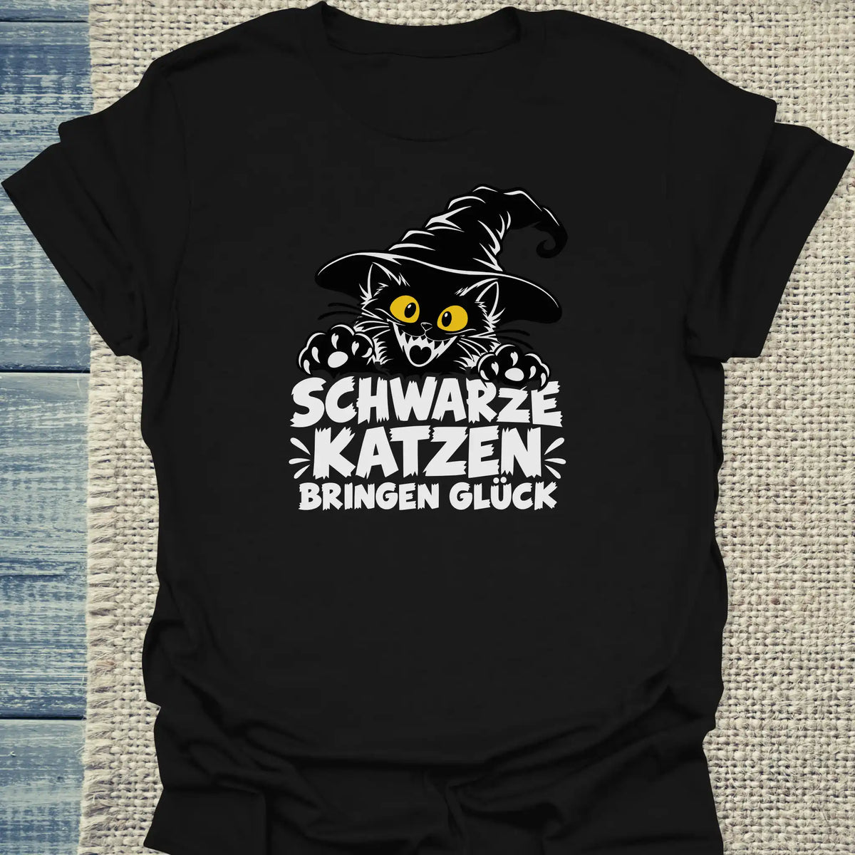 T-Shirt - Schwarzes Glück - Unisex - Katze, Halloween Schwarz