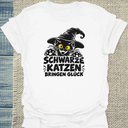 T-Shirt - Schwarzes Glück - Unisex - Katze, Halloween Weiß