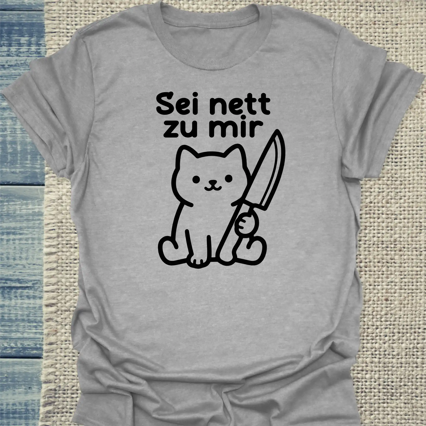 T-Shirt - Sei nett zu mir - Unisex - Katze Grau