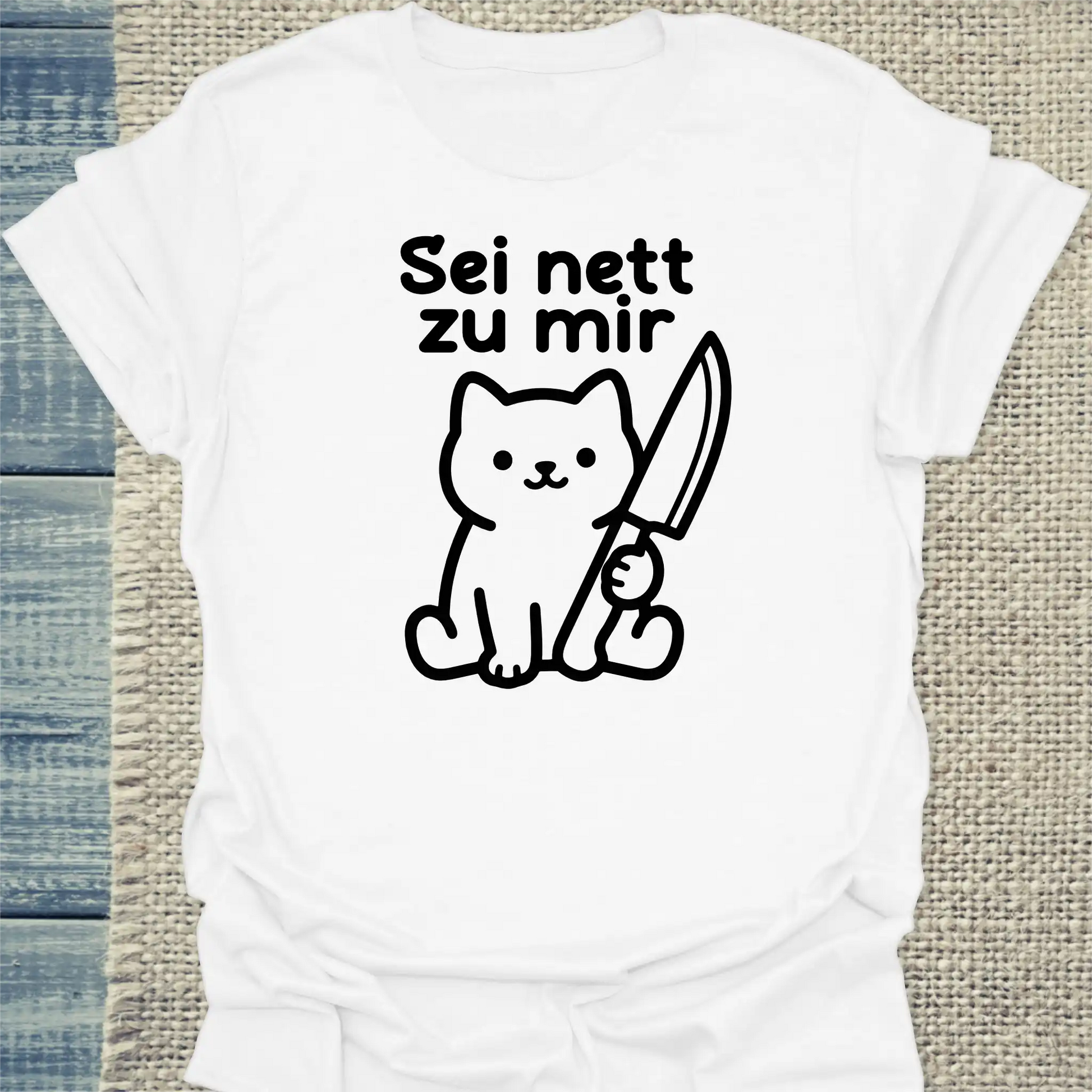 T-Shirt - Sei nett zu mir - Unisex - Katze Weiß