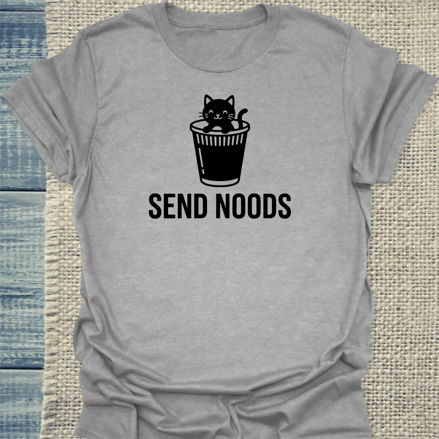 T-Shirt - SEND NOODS - Unisex - Katze, Ramen Grau