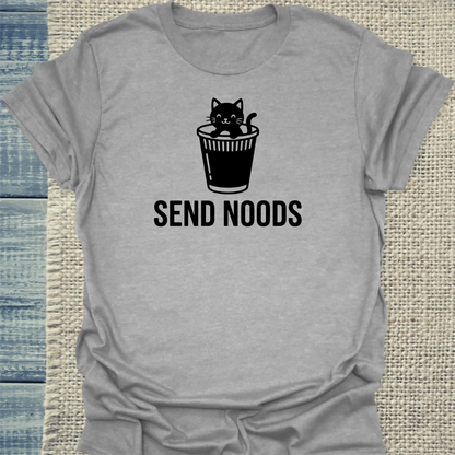 T-Shirt - SEND NOODS - Unisex - Katze, Ramen Grau