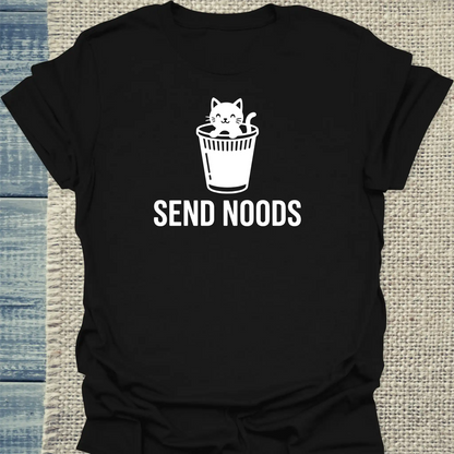 T-Shirt - SEND NOODS - Unisex - Katze, Ramen Schwarz