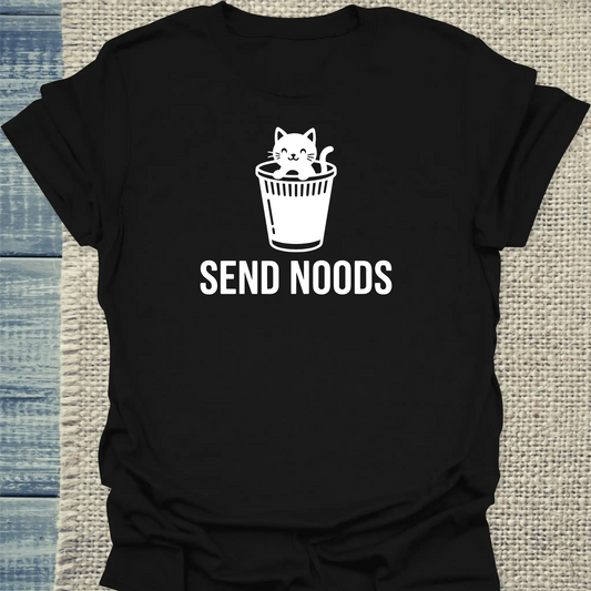 T-Shirt - SEND NOODS - Unisex - Katze, Ramen Schwarz