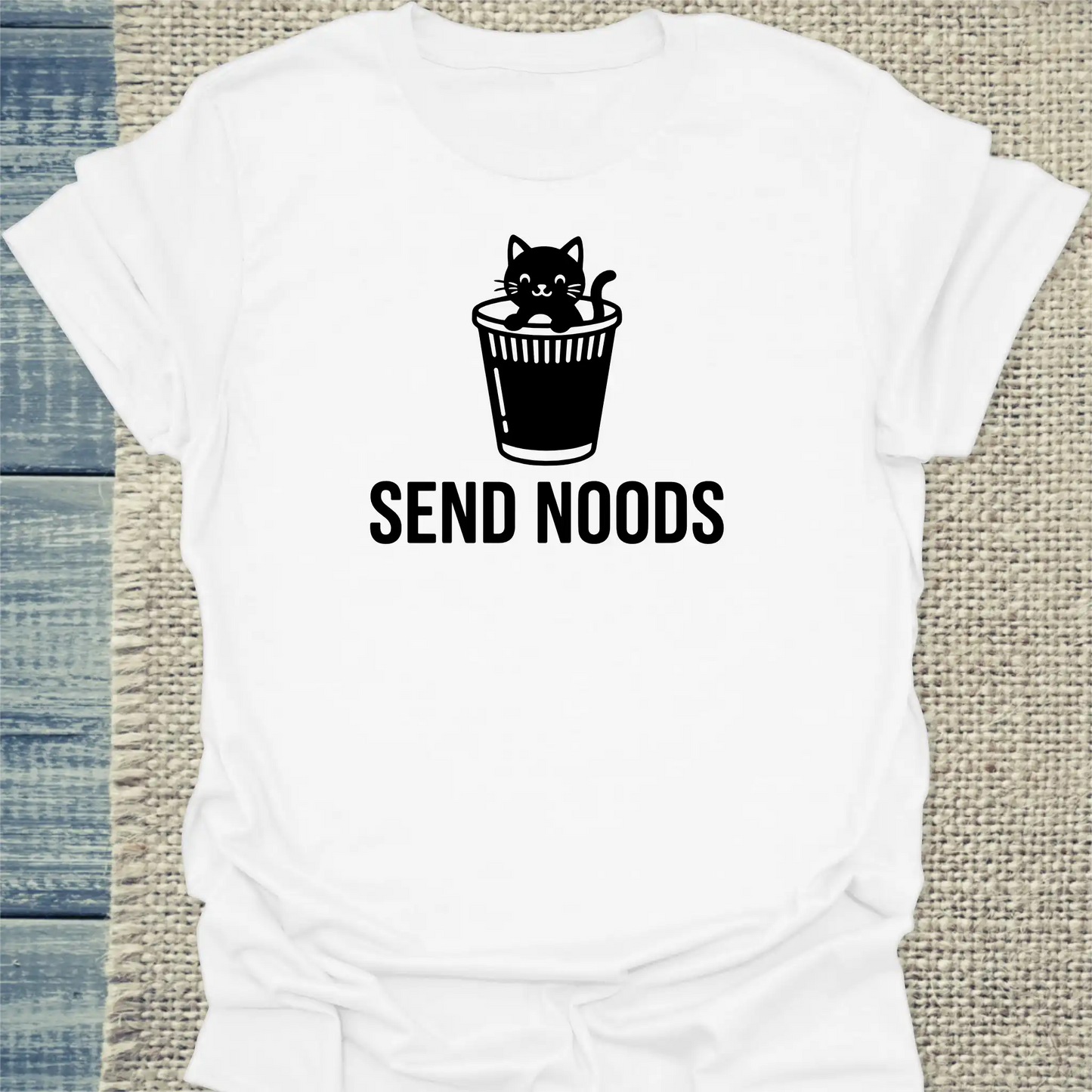 T-Shirt - SEND NOODS - Unisex - Katze, Ramen Weiß