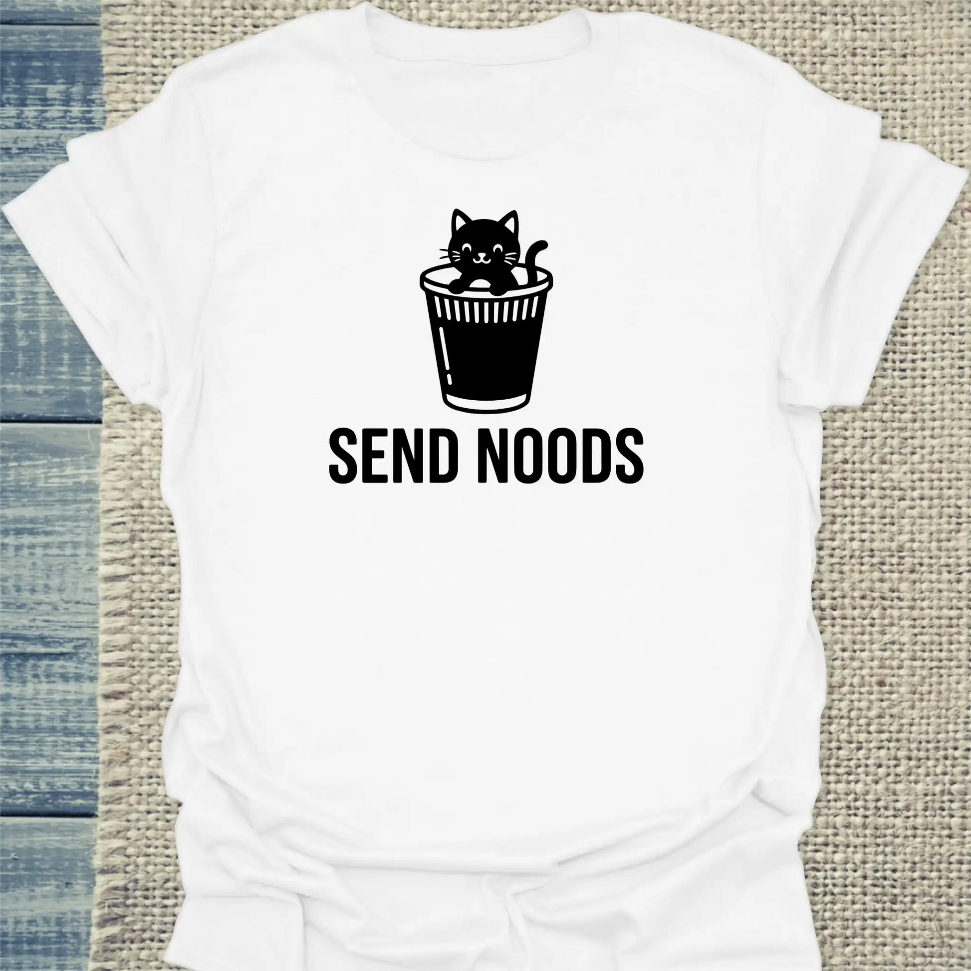 T-Shirt - SEND NOODS - Unisex - Katze, Ramen Weiß