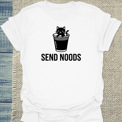 T-Shirt - SEND NOODS - Unisex - Katze, Ramen Weiß