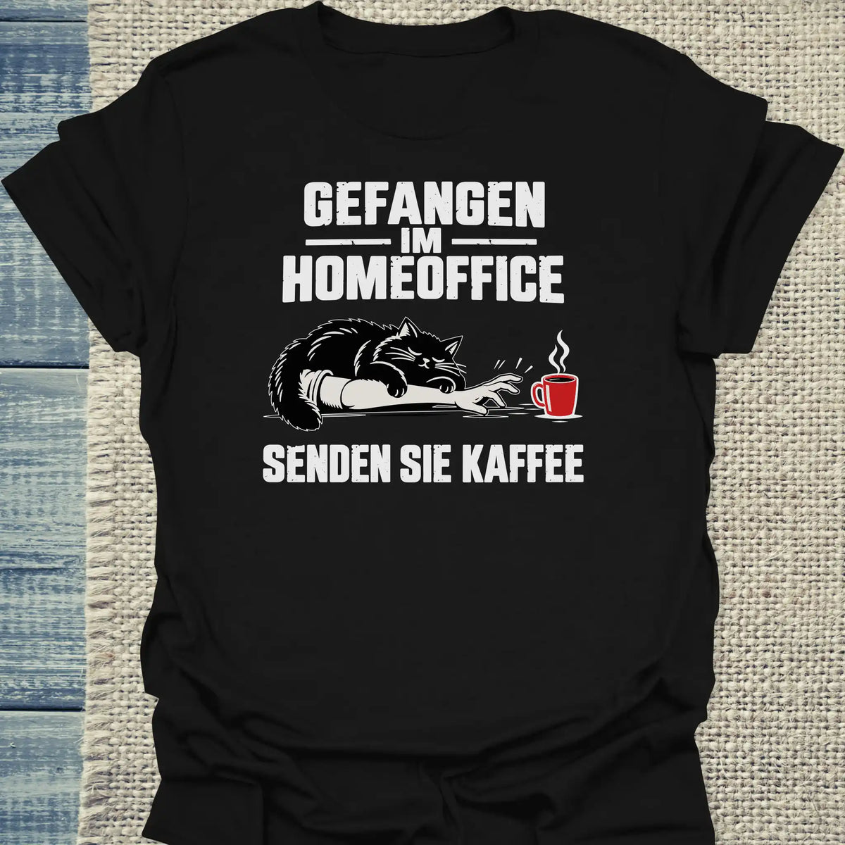 T-Shirt - Senden Sie Kaffee - Unisex - Katze & Kaffee Schwarz