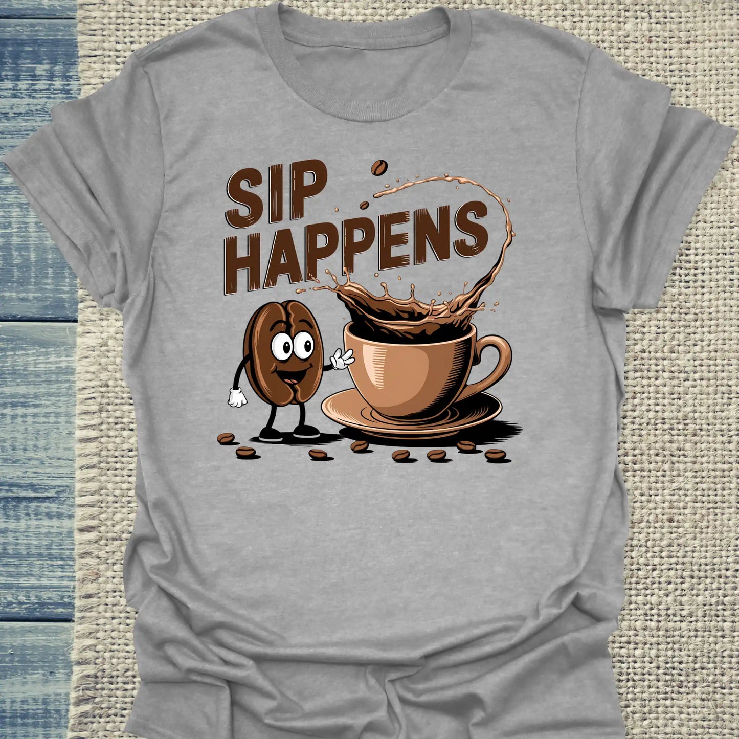 T-Shirt - Sip Happens - Unisex - Kaffee Grau