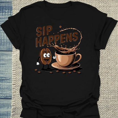 T-Shirt - Sip Happens - Unisex - Kaffee Schwarz