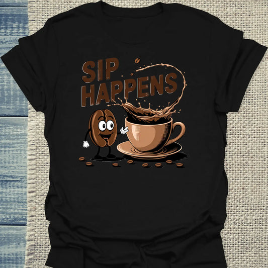 T-Shirt - Sip Happens - Unisex - Kaffee Schwarz