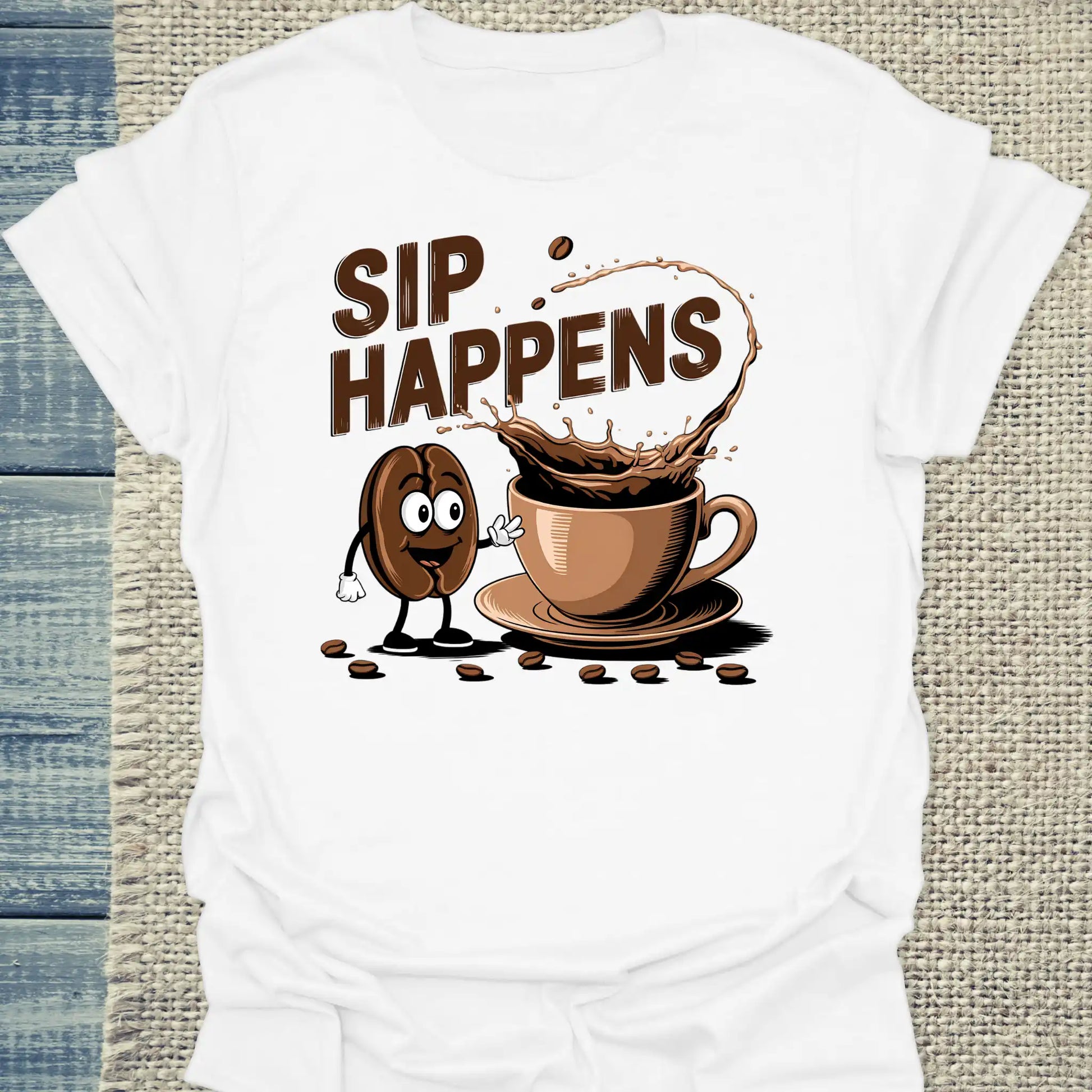 T-Shirt - Sip Happens - Unisex - Kaffee Weiß